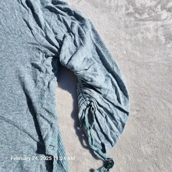 Anthropologie Saturday Sunday Women Small Sweater Green Marled Cinch Tie Sleeves - Picture 2 of 11